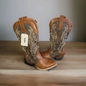 HISEA Rollda Cowboy Boots Women Western Cowgirl Brown Size 11 US Pointy Toe USA